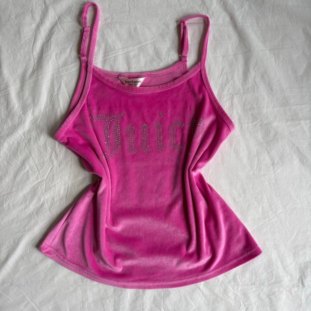 Y2K Juicy Couture Velour Rhinestone Cami Pink - Size Small